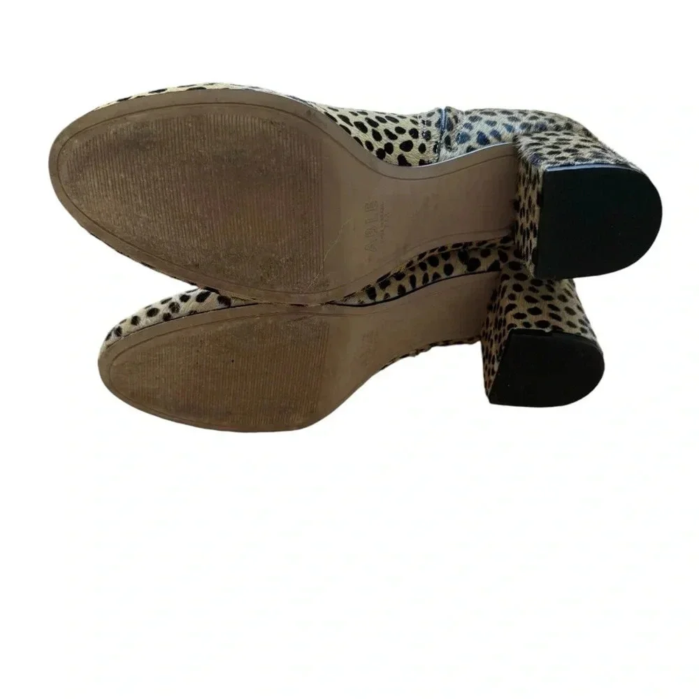 Able Cheetah Hair Celina Leather Ankle Booties Block Heel Size 7
